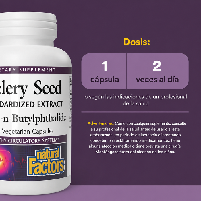 Extracto de Semilla de Apio 85% 3-n-Alholva (60 vcap), Natural Factors
