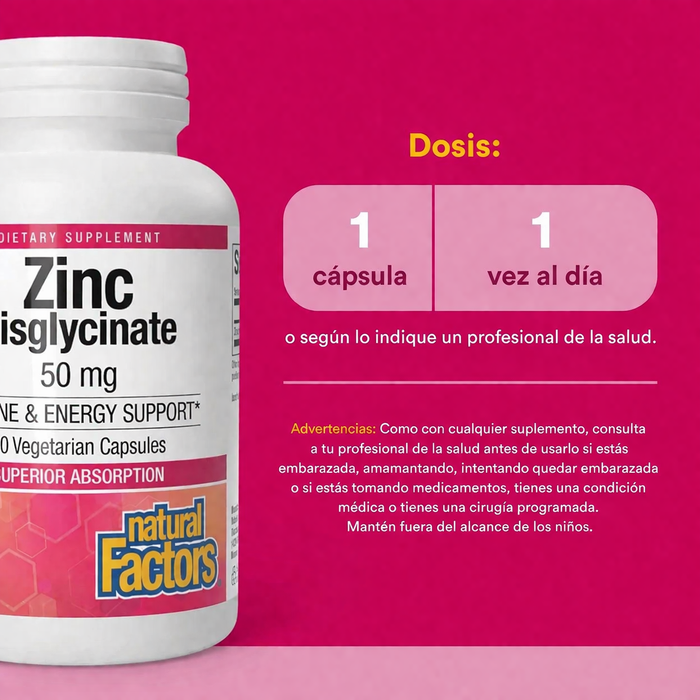 Bisglicinato de Zinc 50 mg (60 vcap), Natural Factors