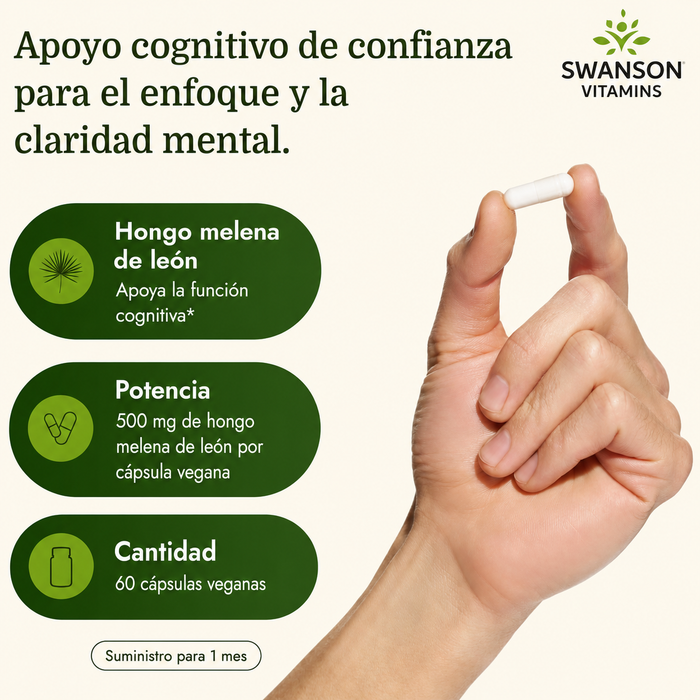 Swanson Fungus Mane de León 50mg (60 CAPS)/ Lion's mane Mushroom
