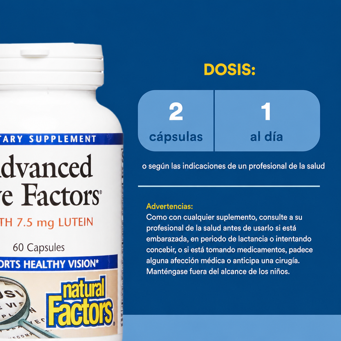 Advanced Eye Factors® w/ 7.5 mg Luteina, Apoyo Vista (60 caps), Natural Factors