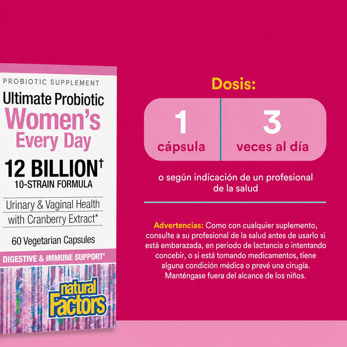 Ultimate Probiotico para Mujeres de Uso Diario 12 Billones (60 vcap), Natural Factors