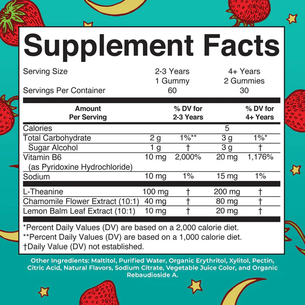 CC Ayuda para Dormir para Niños sin Melatonina Sabor Fresa (60 gomitas), Mary Ruth's
