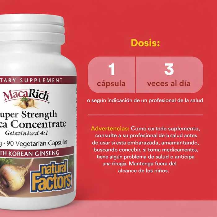 Concentrado de Maca Alta Potencia 500 mg MacaRich® (90 veg caps), Natural Factors