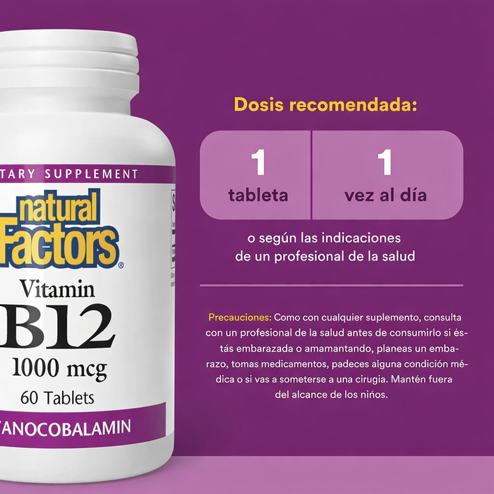 B12 Cianocobalamina 1,000 mcg (60 tabs), Natural Factors