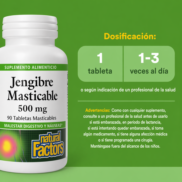 Jengibre 500 mg (90 tabs masticables), Natural Factors