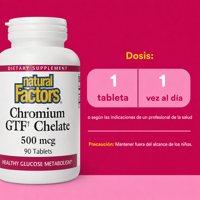 Quelato de Cromo GTF 500 mcg (90 tabs), Natural Factors
