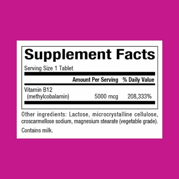 B12 Metilcobalamina 5,000 mcg Masticable (60 tabs), Natural Factors