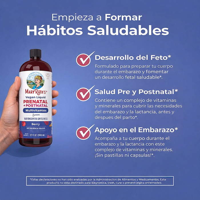 Multivitaminico Prenatal y Postnatal Sabor Frutos Rojos, Liquido 946 ml (32 fl oz), Mary Ruth´s