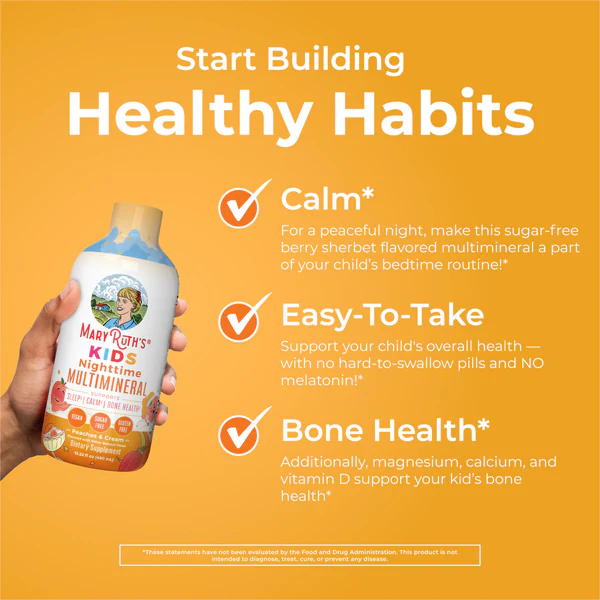 Multimineral Nocturno para Niños Sabor Durazno Cremoso, Liquido (15.22 fl oz 450 ml), Mary Ruth's