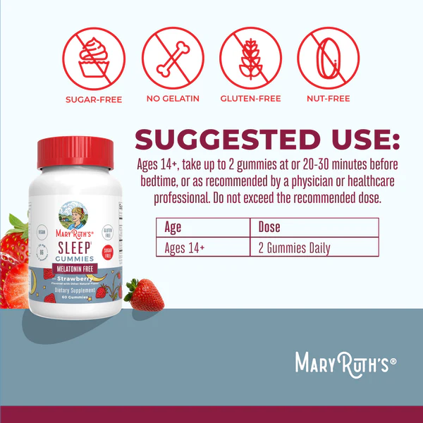 Gomitas para Dormir Adultos sin Melatonina Sabor Fresa (60 gomitas), Mary Ruth´s