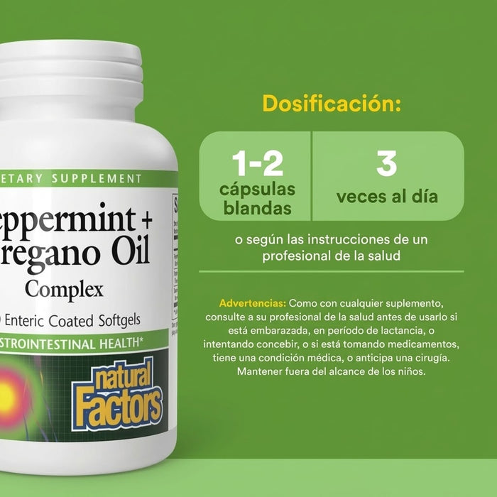 Aceite de Menta y Orégano, Digestión (60 softgels), Natural Factors