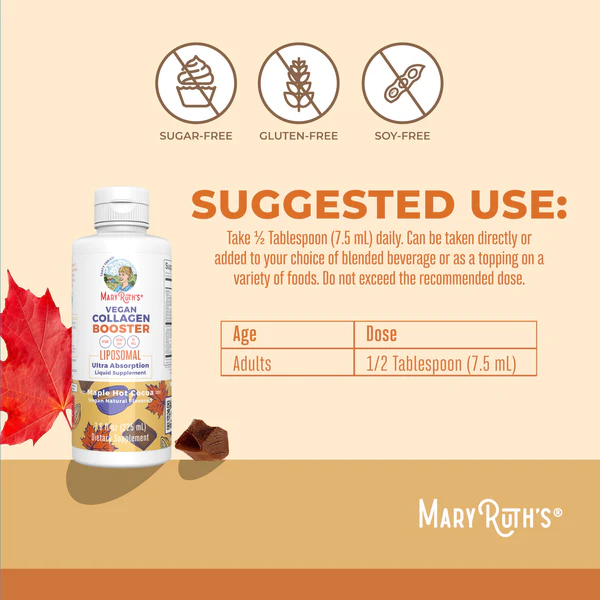 Potenciador de Colageno Vegano Liposomal Sabor Chocolate Caliente con Maple, Liquido (7.6 fl oz 225 ml), Mary Ruth's