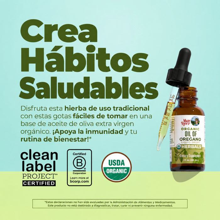 Aceite de Orégano Orgánico, Liquido 30 ml (1 fl oz), MaryRuth's