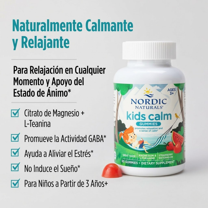 Magnesio para niños, Kids Calm Sabor Fresa-Sandía (60 gomitas), Nordic Naturals