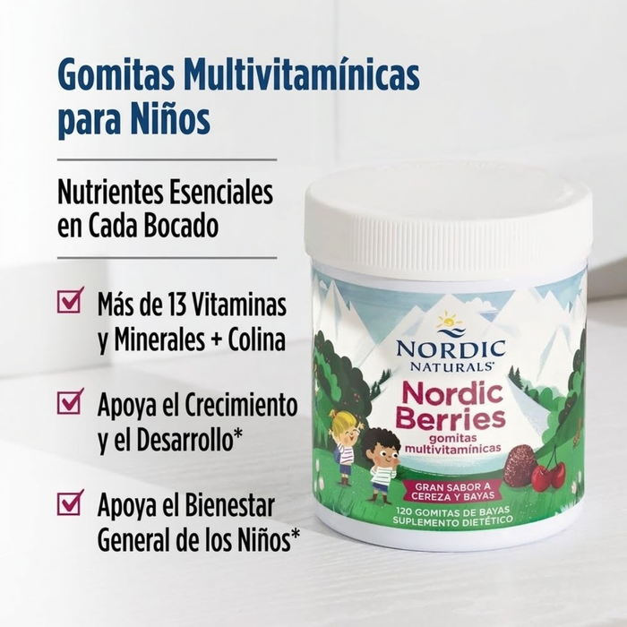 Multivitamínico para Niños Sabor Frutos Rojos, Nordic Berries® (120 gomitas), Nordic Naturals