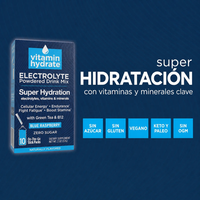 Electrolitos para Hidratación Sabor Mora Azul vitaminhydrate™ (10 packs), Windmill