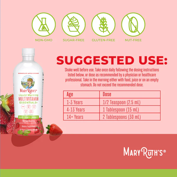 Multivitaminico Matutino Essentials+ Sabor Fresa, Liquido (30 fl oz 887 ml), Mary Ruth's