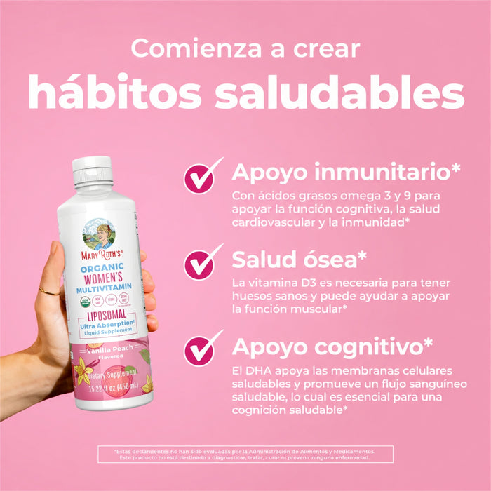 Multivitaminico Liposomal Organico para Mujeres Sabor Vainilla Durazno 450 ml (15.22 fl oz), Mary Ruth's