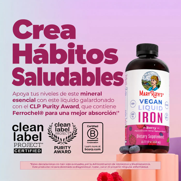 Hierro Liquido Sabor Frutos Rojos 450 ml (15.22 fl oz), Mary Ruth's