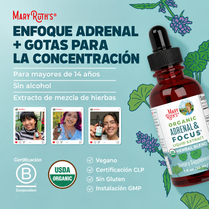 Energia Adrenal y Concentracion para Adultos, Liquido 30 ml (1 fl oz) Organicas, Mary Ruth's