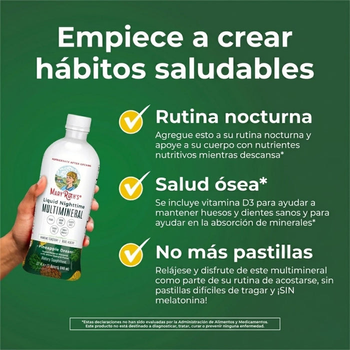 Multimineral Nocturno Sabor Piña, Liquido 946 ml (32 fl oz), Mary Ruth's