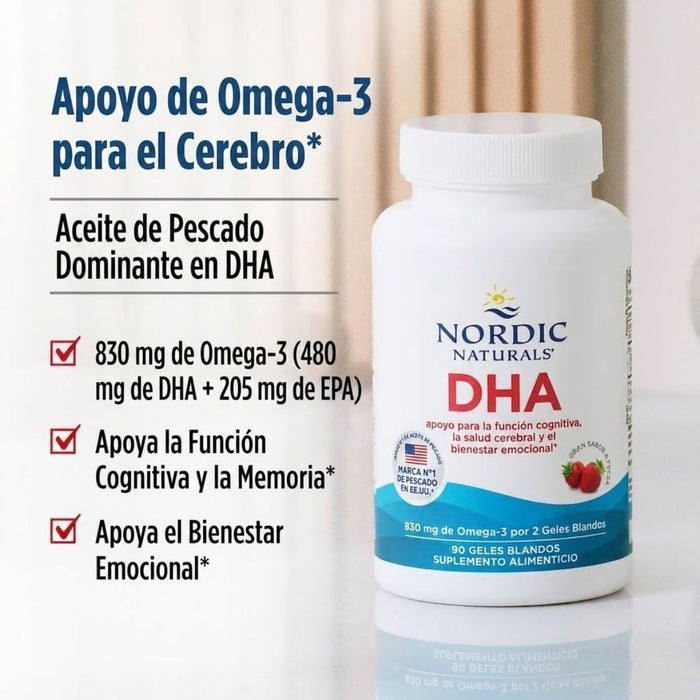 DHA 830 mg Sabor Fresa (90 softgels), Nordic Naturals
