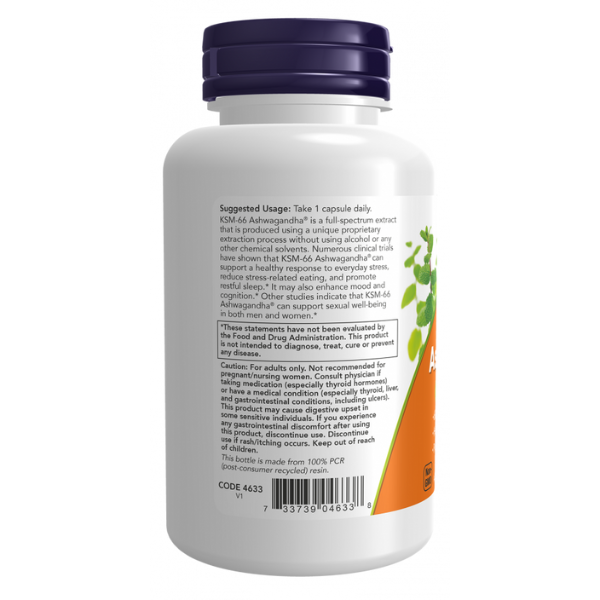 KSM-66 Ashwagandha®  600 mg (90 veg caps), Ayuda contra el estres, Now