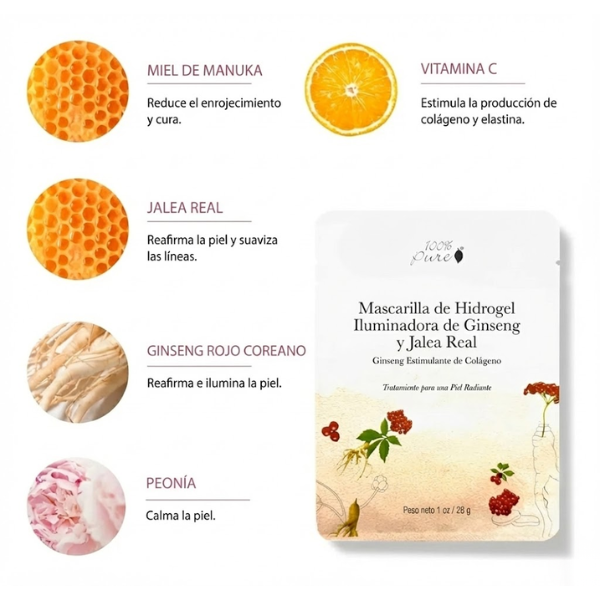 Mascarilla de Ginseng con Jalea Real (1 pieza), 100% Pure