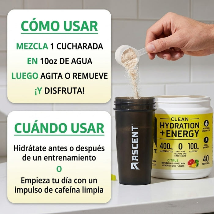 Electrolitos Clean de Hidratacion + Energía Sabor Cítrico (8.32 oz 236 g), Ascent