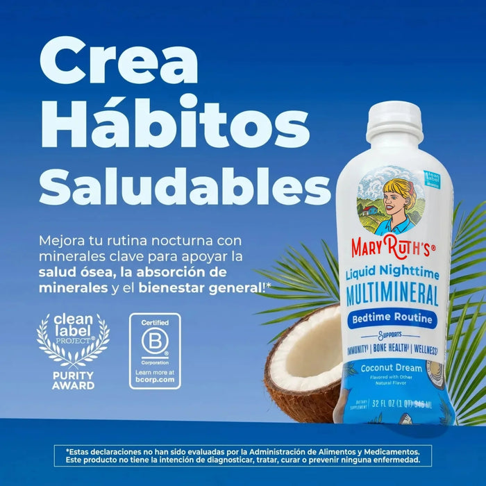 Multimineral Nocturno Sabor Coco, Liquido 450 ml (15.22 fl oz), Mary Ruth's