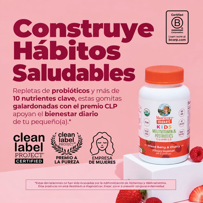 Kids Organic Multivitamin + Postbiotic Gummies/kids multi + posbiotic organic gummies/60 Mary Ruths Gummies