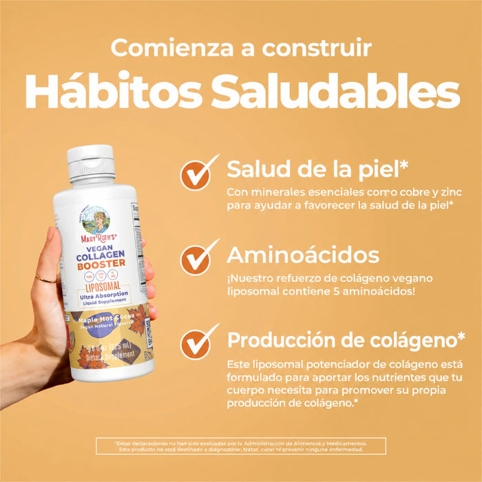 Potenciador de Colageno Vegano Liposomal Sabor Chocolate Caliente con Maple, Liquido 225 ml (7.6 fl oz), Mary Ruth's