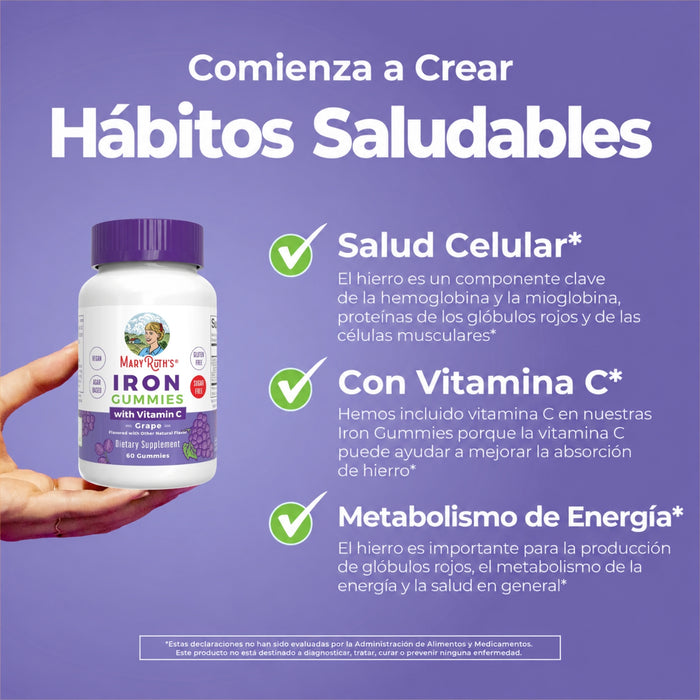 Hierro con Vitamina C Sabor Uva (60 gomitas), MaryRuth's