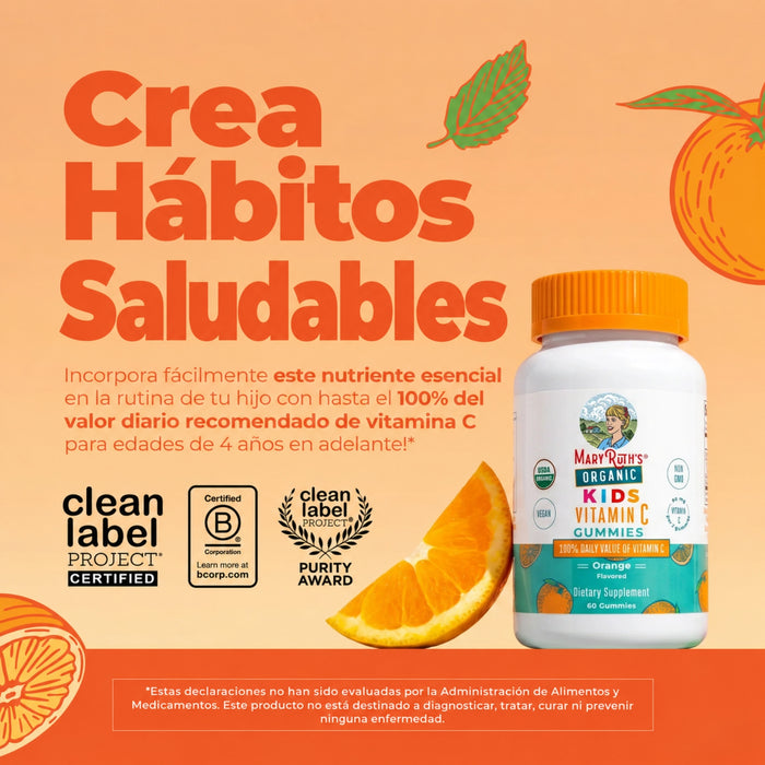 Vitamina C Organica Para Niños Sabor Naranja (60 gomitas), Mary Ruth´s