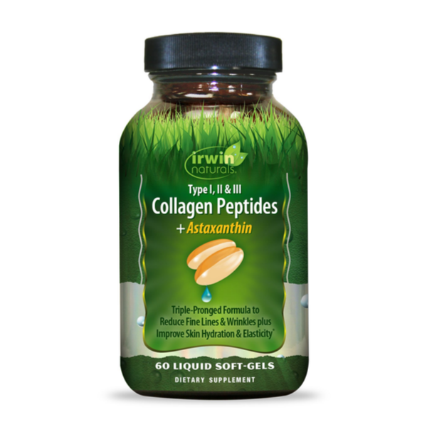 Peptidos de Colageno con Astaxantina tipo I, II y III (60 softgels), Irwin Naturals
