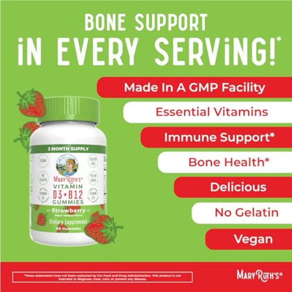 D3 + B12 Sabor Fresa (60 gomitas), Mary Ruth´s