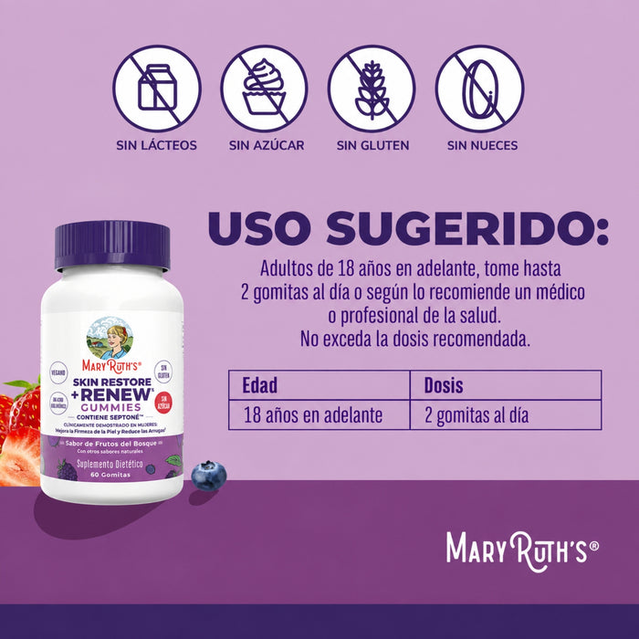 Piel Restaurada y Renovada Sabor Frutos Rojos (60 gomitas), MaryRuth's