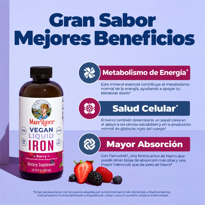 Hierro Prenatal y Posnatal Sabor Frutos Rojos, Liquido 450 ml (15.22 fl oz), Mary Ruth's