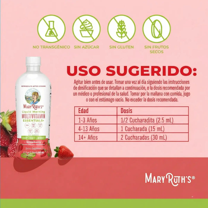 Multivitaminico Matutino Sabor Fresa, Liquido 946 ml (32 fl oz), Mary Ruth's