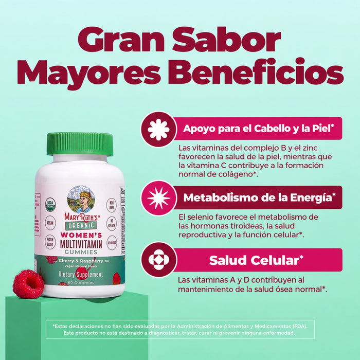 MultivitamínicO Orgánico para Mujeres Sabor Cereza y Frambuesa (60 gomitas), MaryRuth's