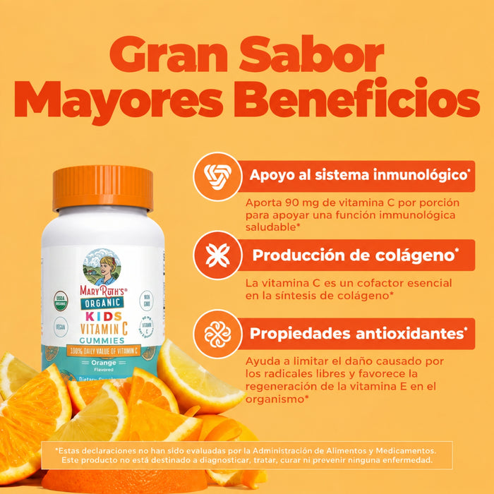 Vitamina C Organica Para Niños Sabor Naranja (60 gomitas), Mary Ruth´s