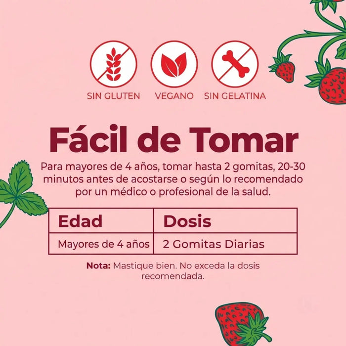 2X1 Ayuda para Dormir para Niños sin Melatonina sabor Fresa (60 gomitas), MaryRuth's