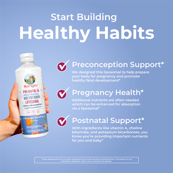 Multivitaminico Liposomal Prenatal y Postnatal Sabor Naranja Vainilla, Liposomal (15.22 fl oz 450 ml), Mary Ruth's