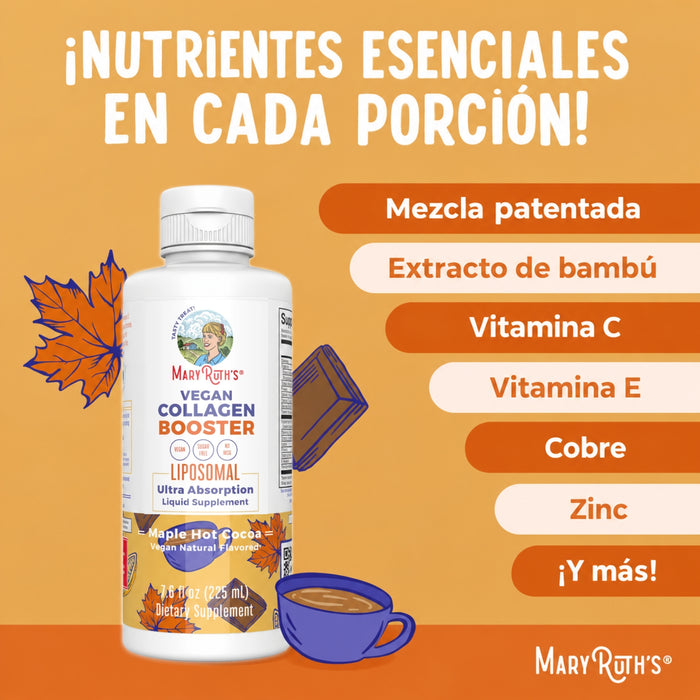 Potenciador de Colageno Vegano Liposomal Sabor Chocolate Caliente con Maple, Liquido 225 ml (7.6 fl oz), Mary Ruth's
