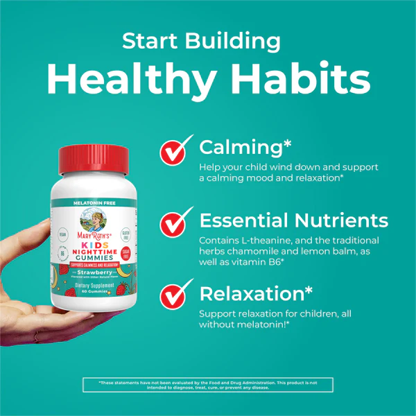 CC Ayuda para Dormir para Niños sin Melatonina Sabor Fresa (60 gomitas), Mary Ruth's