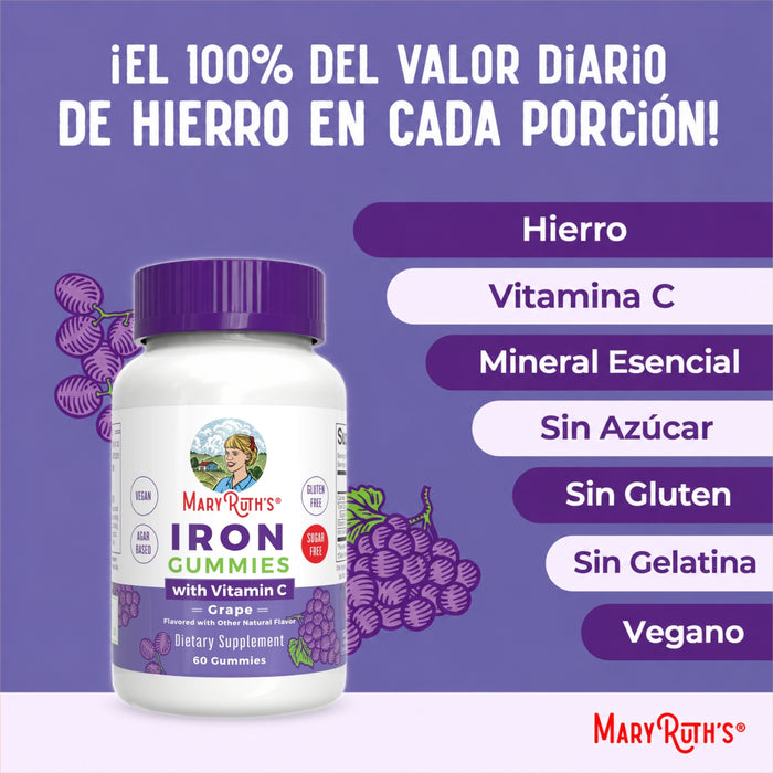 Hierro con Vitamina C Sabor Uva (60 gomitas), MaryRuth's