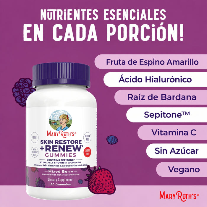 Piel Restaurada y Renovada Sabor Frutos Rojos (60 gomitas), MaryRuth's