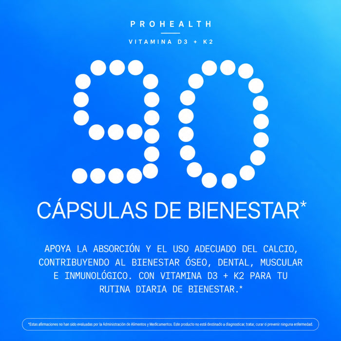Vitamina D3 + K2 (90 caps), Prohealth