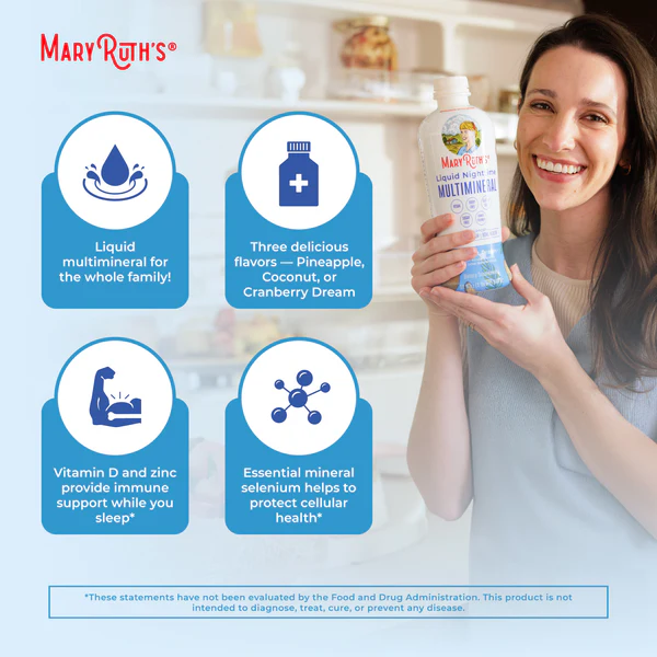 Multimineral Nocturno Sabor Coco, Liquido (15,22 oz o 450 ml), Mary Ruth's