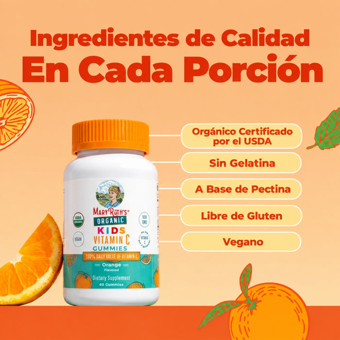 Vitamina C Organica Para Niños Sabor Naranja (60 gomitas), Mary Ruth´s